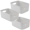 SA Products Set di 3 contenitori portaoggetti grigi con manico, rettangolari in plastica, eleganti organizer per cucina, casa, ufficio e bagno (grigio)