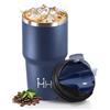 Mulbijeo Termos Caffè 600 ML, Tazza termica Riutilizzabili Prova di Perdite, Bicchiere Termico, Acciaio Inox 304, Travel Mug per Caffè Caldo e Freddo, Blu scuro