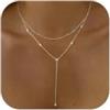 RIXERKOC Collana lunga a Y per Donna, Catena Lariat placcata in oro 14k con Ciondolo Zirconi Collana a Y a Strati Regolabile Gioiello Regalo per Natale San Valentino (Argento-B)