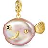 GNOCE Pesce Viola Perla Barocca Placcato Oro Giallo 14K Ciondolo Dangle Charm per Lei, S925 Argento Sterling Charm Dangle per Donne Moglie, San Valentino, Festa della Mamma Regalo Gioielli