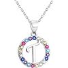 Sofia Milani - Collana da Donna in Argento 925 - con Pietre di Zircona Multicolore - Ciondolo Lettera T - N0533