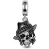 GNOCE Ciondolo a Pendente con Teschio dai Capelli Ricci e Cappello, Ciondolo in Argento Sterling 925 Placcato in Nero per Donne, Regalo di Perle Festive per Lei