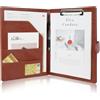 OFFCUP Cartella Porta Documenti A4 Pelle, Portablocco con Pinza Magnetica | Cartellina Portablocchi, Cartelline, Blocco Appunti Folio, per Curriculum, Porta Carte, Appunti - Marrone