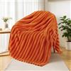 Exclusivo Mezcla Coperta in Pile Reversibile, Leggera e Morbida, 130x150 cm | Copriletto, Traspirante, Jacquard a Righe, per Divano, Viaggio, in Microfibra, Tutte le Stagioni, Arancione Bruciato