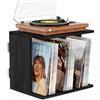 Emfogoo Mobile per Giradischi, Scaffale da Parete per Vinili con 3 Scomparti, Supporto per 100 Album, Ideale per Soggiorno o Ufficio (Vintage Nero)