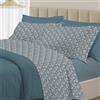 PENSIERI DELICATI Completo Letto Matrimoniale 100% Cotone, Completo 250x300 Comprensivo di Lenzuolo Sotto, Lenzuolo Sopra e 1 Federa a due Volant, Made in Italy, Fantasia Provenza Ottanio