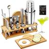 Daily Treasures Kit Professionale per Cocktail con Supporto Bambù - Shaker Boston 825ml, Accessori Bar Completi e Libro Ricette, Regalo per Appassionati di Mixology