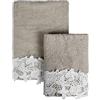 Blanc MARICLO Collezione Merletto Coppia asciugamano + ospite con pizzo 40x60 + 60x110 450gsm 100% COTONE (Beige)