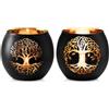 Xecamuvila Set da 2 Portacandele in Vetro Nero con Design Albero della Vita - Eleganti Lanterne per Candele, Ideali Come Decorazione per Soggiorno & Tavolo