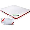 EVERGREENWEB MATERASSI & BEDS EVERGREENWEB Materasso Matrimoniale 170x190 in MEMORY FOAM & Waterfoam ORTOPEDICO alto 22 cm con Coppia Cuscini Letto GRATIS Lastra Massaggiante, Rivestimento Bianco SFODERABILE per Reti e Letti