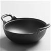 Getdoublerich Padella wok in ghisa, non rivestita, a doppio manico, fondo piatto, antiaderente, con coperchio in legno, per wok tradizionale cinese, per mescolare e cucinare in modo sano (A)