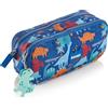 Miquelrius - Astuccio scolastico, portapenne doppio, realizzato con bottiglie riciclate, chiusura zip, organizza il tuo materiale scolastico per il ritorno a scuola, Dino, blu, Astuccio doppio