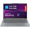 Lenovo IdeaPad Slim 3 Notebook 15" FHD (1920x1080) Intel Core i3-1315U, RAM 8GB, 512GB SSD, Windows 11 Home, WiFi 6, Laptop per Casa, Ufficio, Studio - Caricatore non incluso