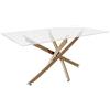 Parama Tavolo rettangolare 160x90cm top in vetro temperato trasparente 10mm e gambe incrociate in acciaio dorato | Harald