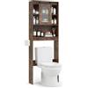 LIFEZEAL Mobile Sopra WC con porta scorrevole, 60 x 20 x 170 cm (Marrone) | Mobiletto da Terra Sopra WC con 2 Ganci, Mensole Aperte, Scaffale Bagno Salvaspazio per Toilette, Lavanderia