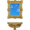 Set Mensola + Specchio Specchiera Oro Dorato Finto Vintage Stile Luigi XVI Arredo Ingresso