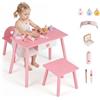COSTWAY Tavolo Manicure per Bambini 3+ Anni, Toeletta Trucco con 2 Sedie | Postazione Cura Unghi e Scrivania per Gioco e Studio, Tavolo in Legno con Cassetto e Accessori Completi per Cameretta e Asilo