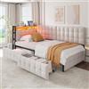 Soweiz Divano letto imbottito singolo 90 x 200 cm, letto imbottito con 2 cassetti e lampada da comodino a LED, porta USB e tipo C, letto multifunzionale per bambini (beige)