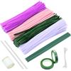 MERVYNGLYNNHUNTER Set di 400 pulitori per pipa a tulipani, per fai da te, per pipa e fiori, per fai da te, con 20 fili di colore verde, nastro regalo, nastro per fiori