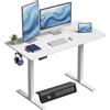 HOMCOM Scrivania Regolabile in Altezza Elettrica, 120x60 cm, Bianco | Scrivania per Computer, 3 Memorie di Altezze, Display LED, Passacavi e Ganci, Tavolo PC per Ufficio Studio Camera da Letto