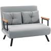HOMCOM 4 in 1 Divano Letto 2 Posti in Velluto con 2 Cuscini, Grigio Chiaro