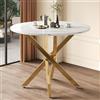 Merax Tavolo da pranzo rotondo, 80 x 80 cm, moderno tavolo da cucina per 2 persone, con piano in marmo bianco, struttura in metallo dorato, telaio a croce, per cucina, sala da pranzo e soggiorno