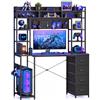Coleshome Scrivania per Computer 120x50 cm, Scrivania con libreria, Nero | con Pannello Forato, 4 Cassetti, Mensole e Vano per PC Tower, Telaio in Metallo, Scrivania da Ufficio,Studio e Gaming