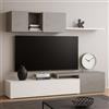 Arreditaly Parete Attrezzata Mobile Soggiorno TV con Mensola Pensile Salotto Legno Base Televisione Sala da Pranzo Design Moderno Modulare Reversibile Adelaide 201 x 41 x 44 Cm (Bianco E Grigio Cemento)