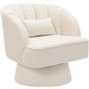 OPULENTHOME Poltrona girevole moderna in velluto a 360 gradi con schienale a righe e imbottitura in peluche, comoda poltrona rotonda per soggiorno, camera da letto, angolo lettura, beige
