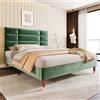 Kelodan Letto matrimoniale imbottito con rete a doghe imbottita, 140 x 200 cm, struttura del letto con testiera in velluto verde scuro, per adulti e ragazzi (materasso non incluso)