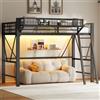 Yrxin Letto a soppalco 90 x 200 cm, letto singolo, letto a soppalco in metallo con illuminazione a LED e cestino portaoggetti, telaio con scala e protezione anticaduta, senza materasso