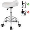 YEEZEE Sgabello da sella ergonomico - Comoda sedia da sella con un ampio cuscino da sella, girevole e regolabile con ruote e pedale ad anello per medicine, massaggi, salone, ufficio e casa (bianco)
