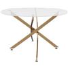 Parama Tavolo rotondo Ø120cm top in vetro temperato trasparente 8mm e gambe incrociate in acciaio dorato | Leif