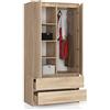 BDW - Armadio a 2 ante, 4 ripiani, spazio per appendere, 2 cassetti, per camera da letto, soggiorno e corridoio, 180 x 90 x 51 cm (bianco Sonoma)
