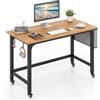 GIANTEX Scrivania, scrivania per computer con 4 ruote universali, tasca laterale e 2 ganci, 120 x 60 x 75 cm, tavolo PC per casa, ufficio e studio, portata fino a 100 kg (naturale)