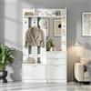 ZKLOEP Appendiabiti, scarpiera, 2 cassetti, 2 scarpiere pieghevoli, 3 ganci, specchio in vetro, 3 ripiani, corridoio, camera da letto, soggiorno, bianco, 110 x 34 x 185 cm