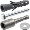AERZETIX Kit di 25 tasselli in nylon con collare Ø8x40 mm per materiali pieni / 25 viti tirafondi Ø5x40 mm / 25 rondelle larghe per bullone M5 / 1 bussola esagonale 1/4 SW8