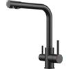 FORIOUS Rubinetto Cucina 3 Vie per Sistemi Osmosi, Doppia Leva, Nero Opaco | Miscelatore 3 in 1 per Acqua Filtrata, Calda/Fredda, Cold Start, Girevole 360°, Acciaio Inox, Installazione Facile, Forma a L