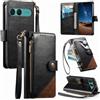 LIAOCY Cover a Libretto per Sony Xperia 10 VII / 10 VIII, Custodia Portafoglio con Cerniera in Pelle PU[Stile Business], Cover Anticaduta con Supporto, Black.