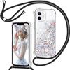 TUUTPU Cover per iPhone 11 6,1'' con Cordino, Custodia Brillantini Liquido con Collana Trasparente Ultra Sottile Silicone Antiurto Protettivo Sabbie Mobili Case per Cellulare Cordoncino, Nero