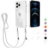 Beajew Cover Magnetica per iPhone 12 Pro Max con Regolabile Rimovibile Corda da Collo Catena Collana [Compatibile con MagSafe] Clear Case con Cellulare per iPhone 12 Pro Max, Bianco