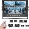 Realdio Kit 4 Telecamere Retromarcia 1080P AHD, DVR 9 Pollici | Quad View, IP68 Impermeabile, Visione Notturna, Vista Fronte Retro, 2 Cavi da 10 m e 2 da 20 m per Veicoli Lunghi