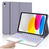 IVEOPPE Tastiera per iPad A16 11 Generazione 11 2025/10 Generazione 2022 10.9 | Touchpad con 7 Colori Illuminato Bluetooth Staccabile Cover Keyboard, Italiano QWERTY, Custodia con Portapenna, Viola grigio