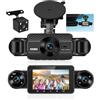 Realdio Dash Cam Auto 4 Canali 1080P Fronte e Retro, Grandangolo | Schermo IPS 3 Pollici, Scheda SD 64 GB, Visione Notturna 8 LED IR, Sensore G e Registrazione in Loop