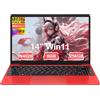 bvate PC Portatile 14 Pollici Notebook Win 11 Computer 256GB 1080P 2.4G+5G Supporta La Scheda SSD La Scheda TF Estesa, Wireless Bluetooth Mouse Wifi, Italiana Tastiera - Rossa