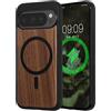 kwmobile Cover per Google Pixel 9 / Pixel 9 PRO Cover Legno - Custodia per Smartphone con Paraurti in TPU - Compatibile con MagSafe - Marrone Scuro Legna