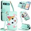 LIAOCY Custodia a Libro Kawaii Cat per Sony Xperia 10 VII / 10 VIII, Cover a Portafoglio in Pelle PU con Cinturino, 5 Scomparti e Supporto, Regalo per Ragazze, Green.