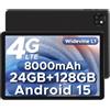 DOOGEETab T10W Android 16 Tablet 10 Pollici, 24 GB RAM + 128 GB ROM (2 TB TF), Tablet con Sim, batteria 8000 mAh, Android 4G LTE/WiFi 5, Doppia fotocamera, Bluetooth 5.0/OTG/Face ID/Type C, Nero