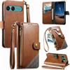 LIAOCY Cover a Libretto per Sony Xperia 10 VII / 10 VIII, Custodia Portafoglio con Cerniera in Pelle PU[Stile Business], Cover Anticaduta con Supporto, Brown.