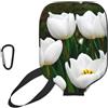 YQxwJL Copertura per pagaia da pickleball in neoprene con stampa a fiori bianchi, manica protettiva con cerniera con tasca in rete e moschettone